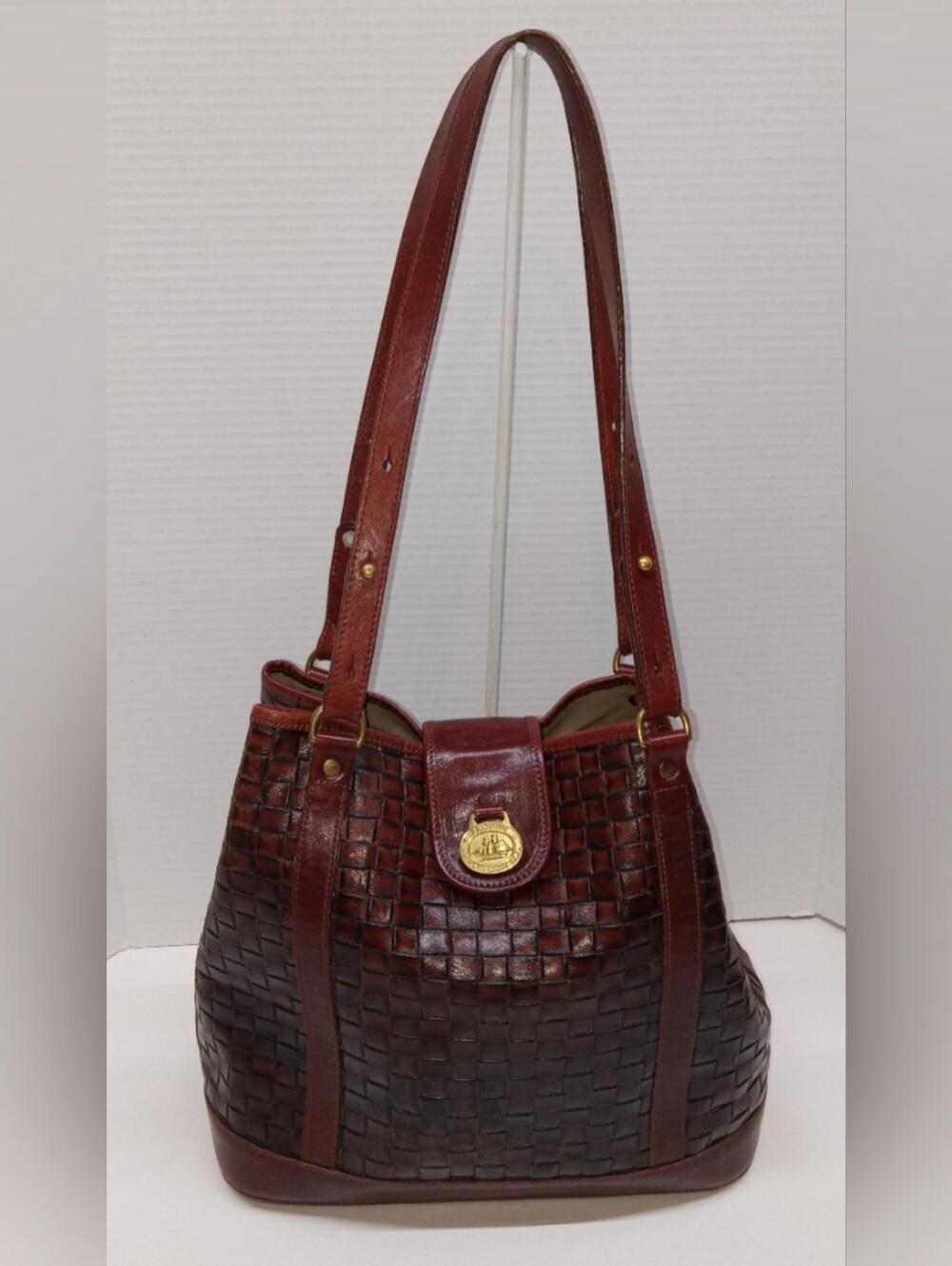Brahmin Woven Leather Hobo in Rich Mahogany